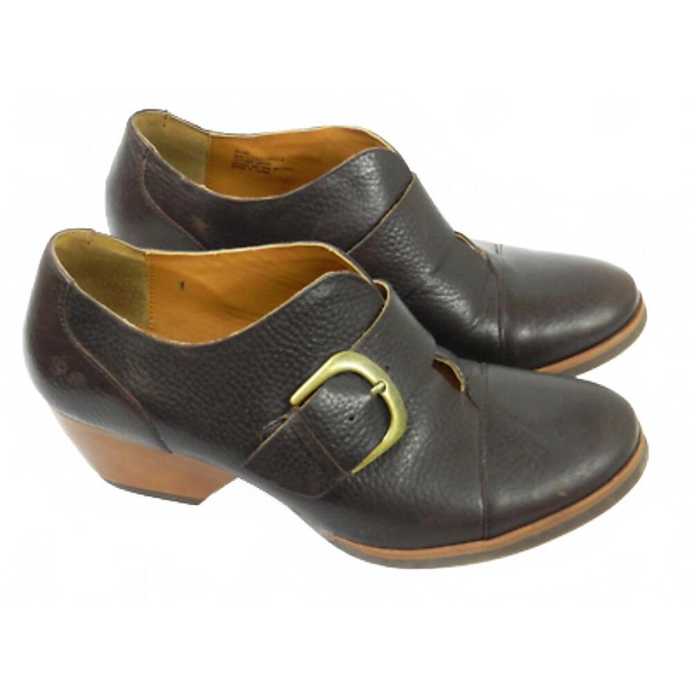 Kork-Ease Dark Brown Leather Ankle Booties with Brass Buckle